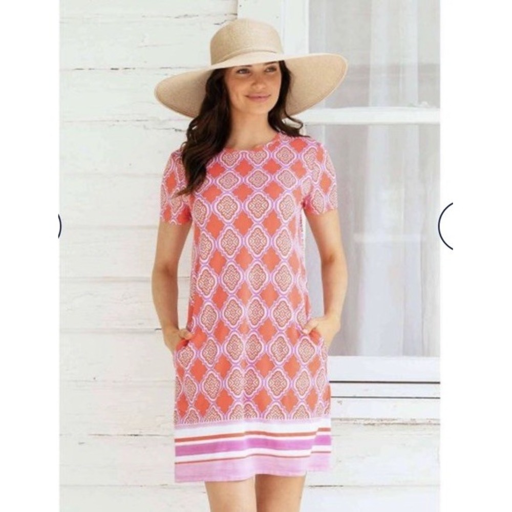 Cabana Life Medium UPF 50 Coral Geo Tunic Dress Cover Up Pink Beach‎ Cruise